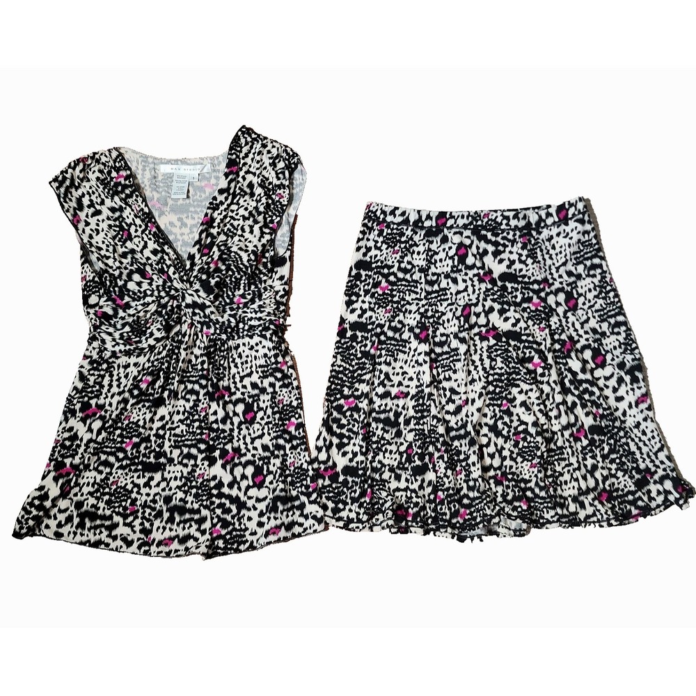 Max Studio Two Piece Outfit Set Skirt Top S Multicolor VNeck Pullon Stretch Y2K